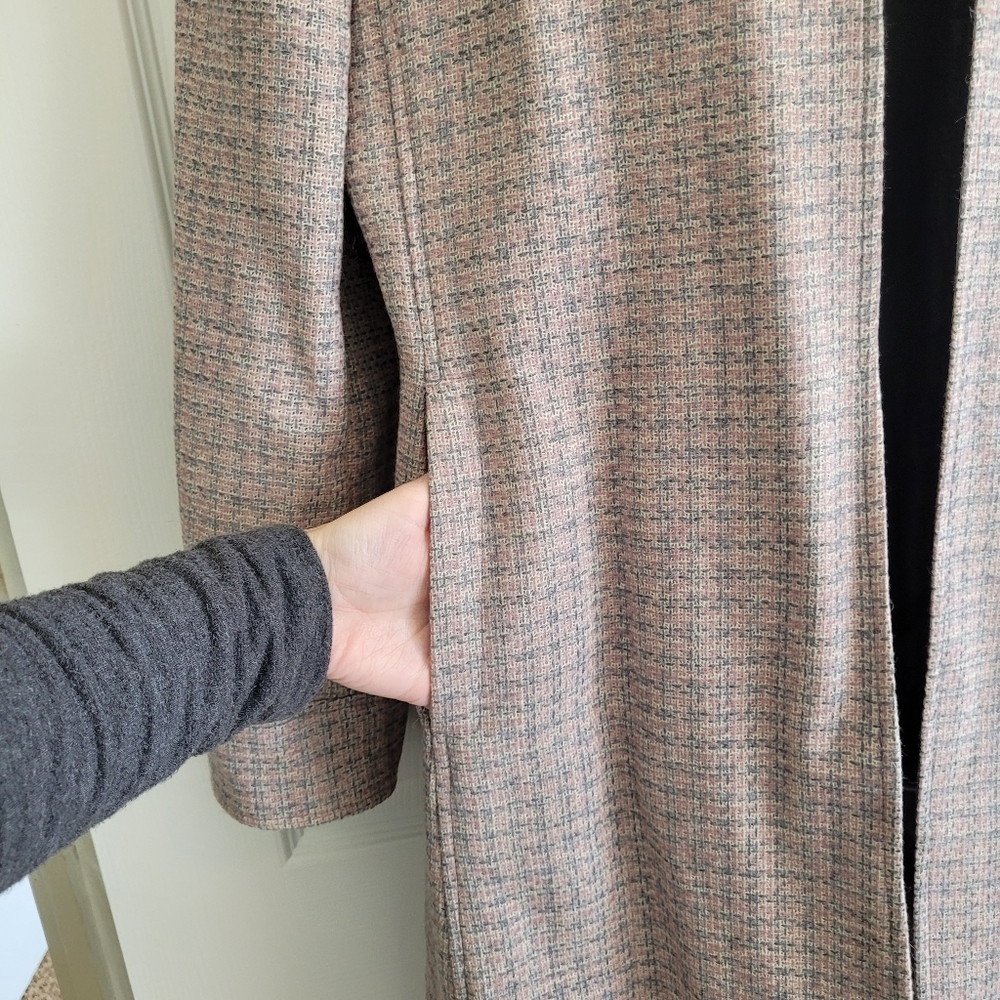 100% Wool Pink Plaid Duster Trench Car Jacket Size 6 By Harve Benard - Picture 6 of 12